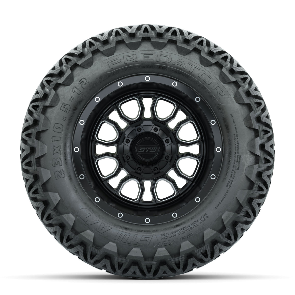 Set of (4) 12" GTW® Volt Machined & Black Wheels with 23x10.5-12 Predator All-Terrain Tires