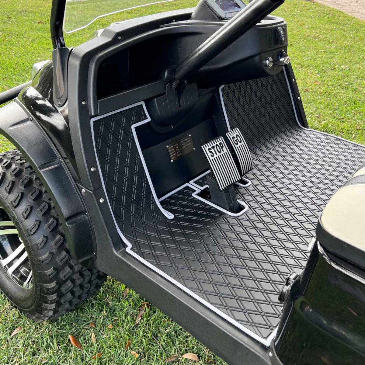 Xtreme Mats Full-Coverage Golf Cart Floor Mat | ICON i20 / i40 / i40L / Advanced EV1 – Black/Gray