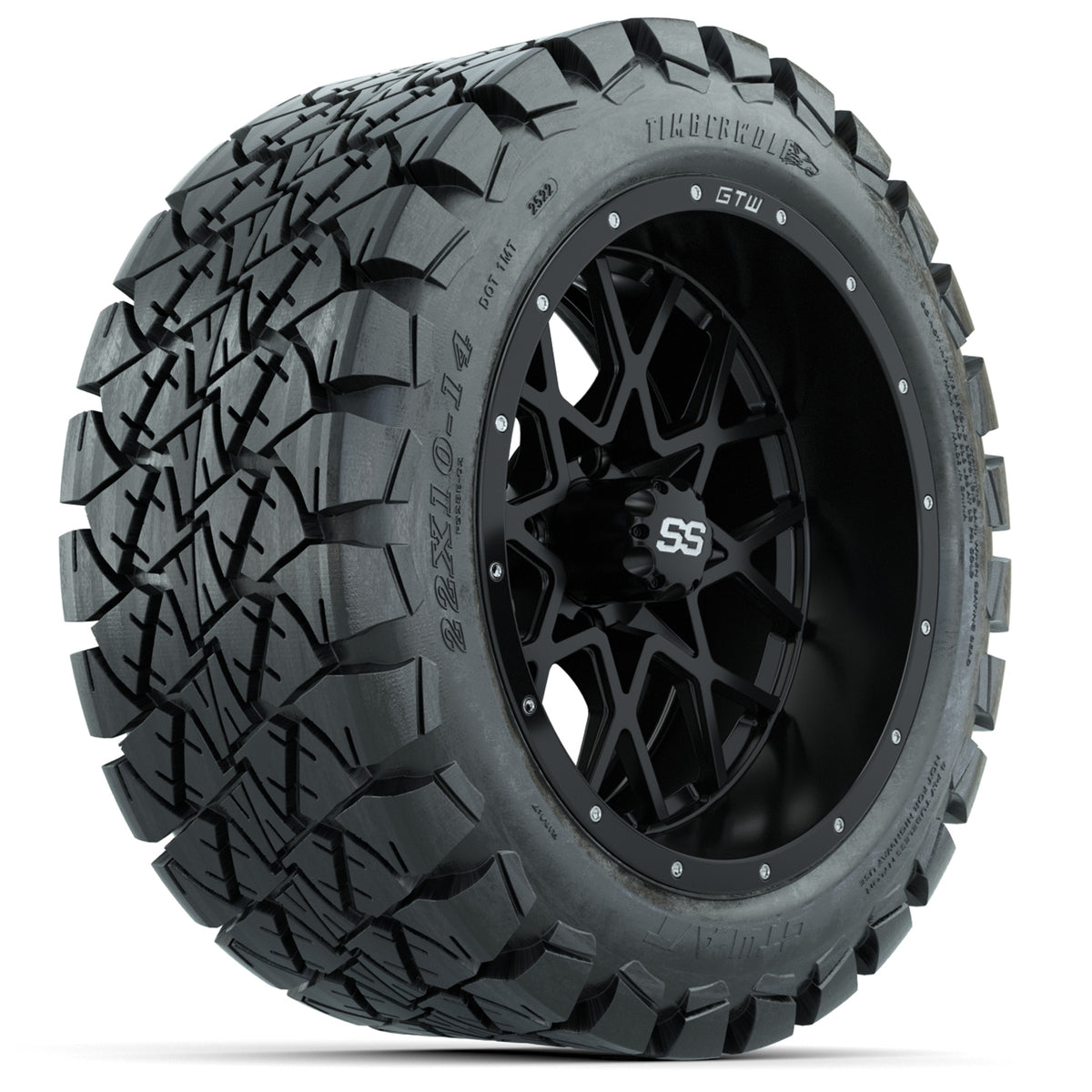 14" Matte Black Vortex  w/ 22 10 14 Timberwolf Hybrid Tire (set of 4)