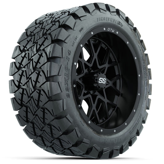 14" Matte Black Vortex  w/ 22 10 14 Timberwolf Hybrid Tire (set of 4)