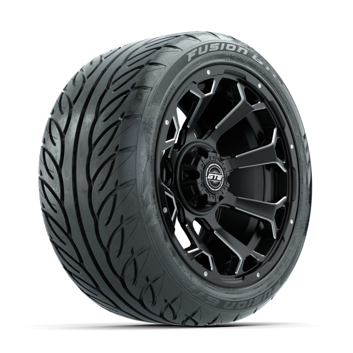 GTW Raven Off-Road Matte Black/Ball Milled 14 in Wheels with 225/40-R14 Fusion GTR Street Tires Full Set