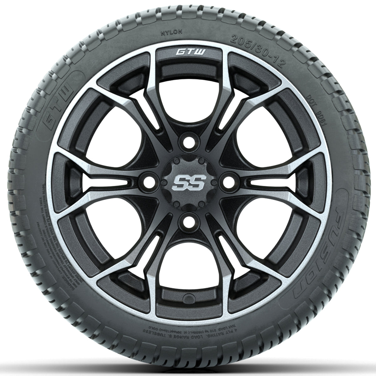 Set of (4) 12" GTW Spyder Wheels with 205/30-12 GTW Fusion Street Tires