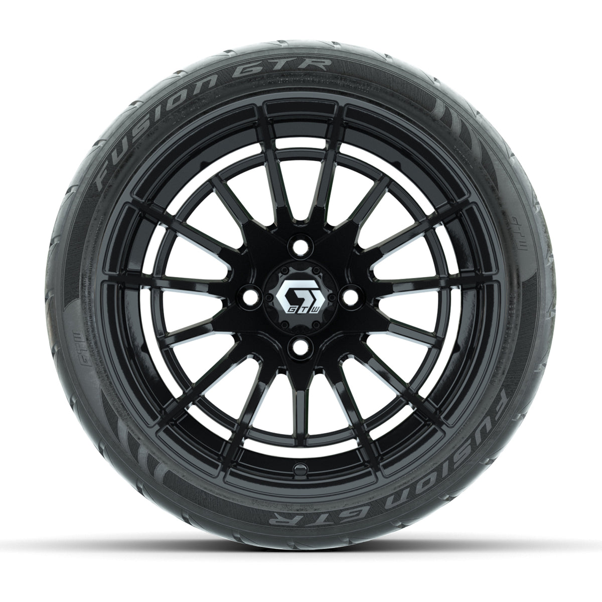 GTW® Boost Gloss Black 14 in Wheels with 205/40-R14 Fusion GTR Steel Belted Street Tires Full Set
