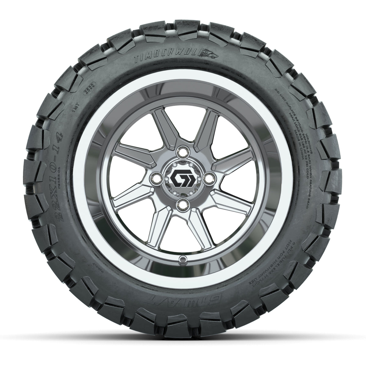 GTW Reaper Chrome 14" Golf Cart Wheels & 22X10-14 Timberwolf A/T Tires – Set of 4