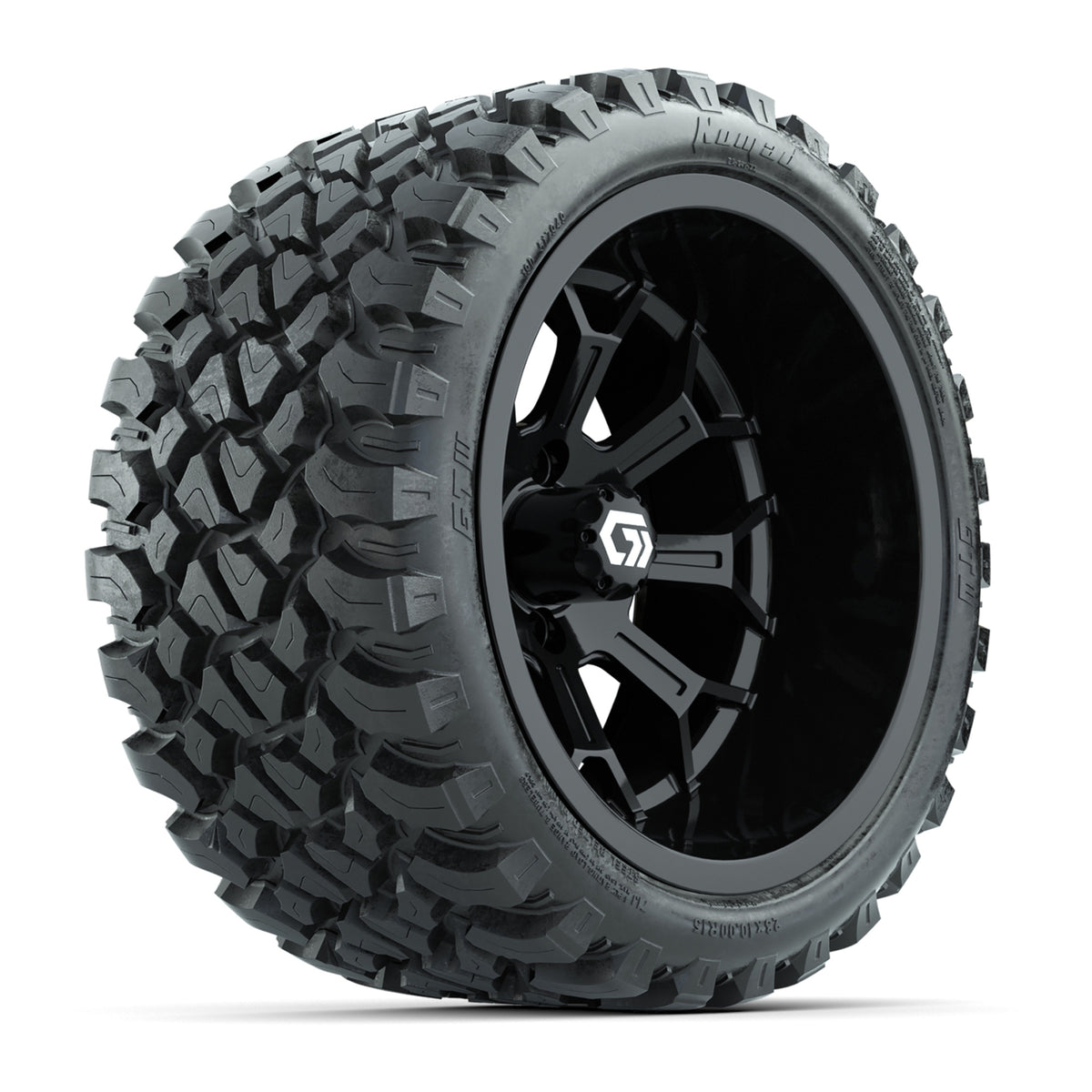 GTW® Assault Gloss Black 15" Wheels with 23X10-R15 Nomad Steel Belted Radial All-Terrain Tires - Full Set