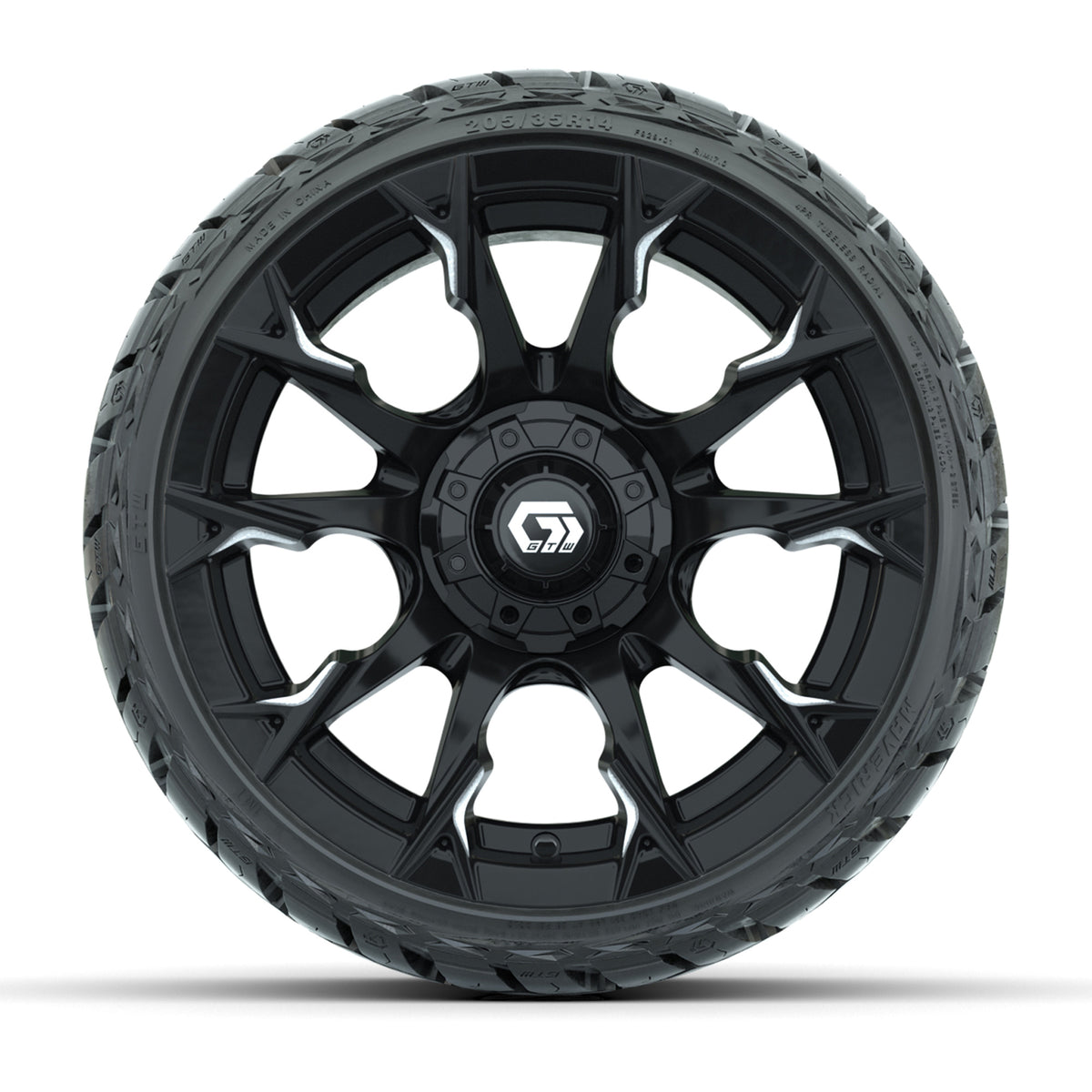 GTW Diablo Gloss Black/Machined 14" Wheels with 205/35-R14 Maverick Low-Profile All-Terrain Tires – Full Set