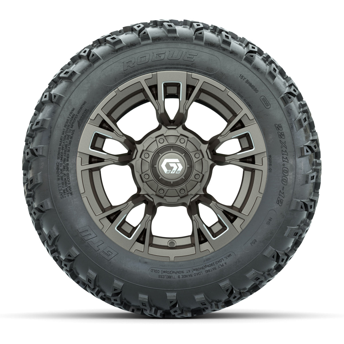 GTW® Vandal Satin Bronze/Machined 12 in Wheels with 22x11.00-12 Rogue All-Terrain Tires Full Set