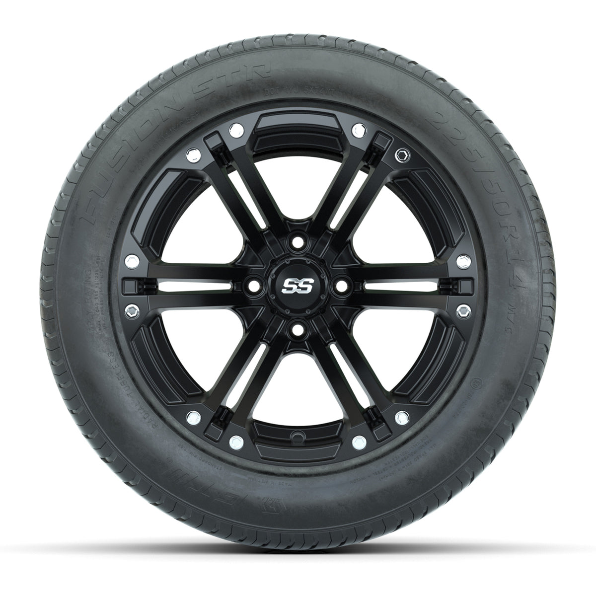 GTW® Specter Matte Black 14" Wheels with 225/50-R14 Fusion STR DOT Approved Street Tires - Full Set