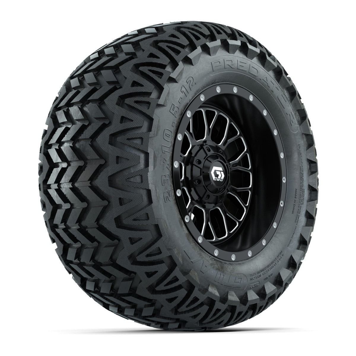 Set of (4) 12" GTW® Helix Machined & Black Wheels with 23x10.5-12 Predator All-Terrain Tires