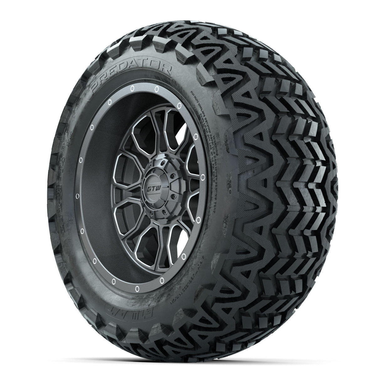 GTW Volt Gunmetal/Machined 14" Wheels with 23x10-14 Predator All-Terrain Tires Full Set