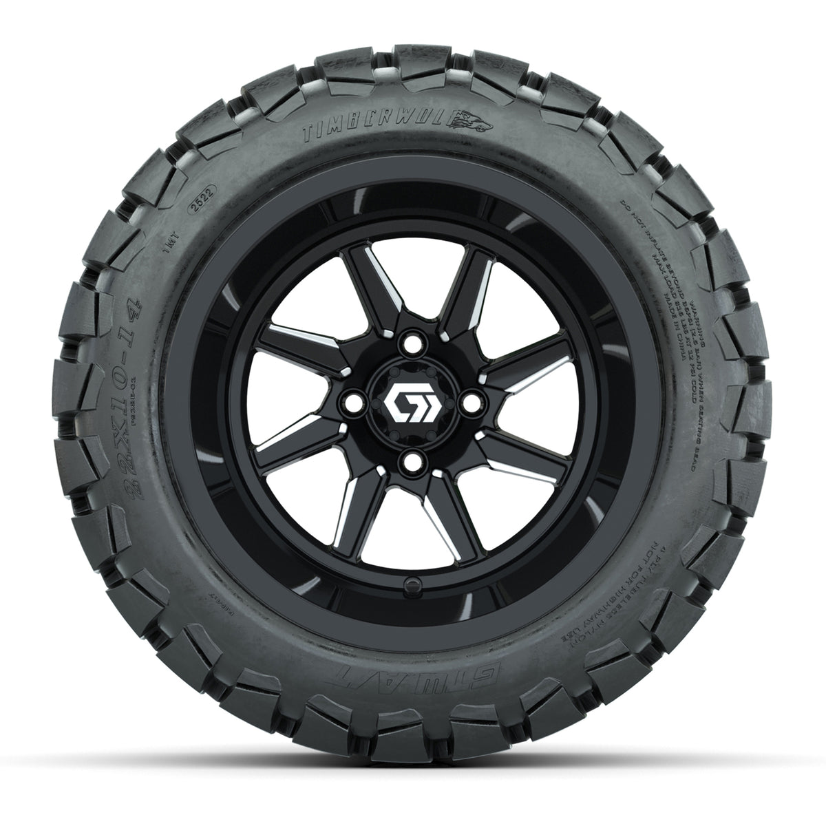 GTW Reaper Black & Machined 14" Golf Cart Wheels & 22X10-14 Timberwolf A/T Tires – Set of 4