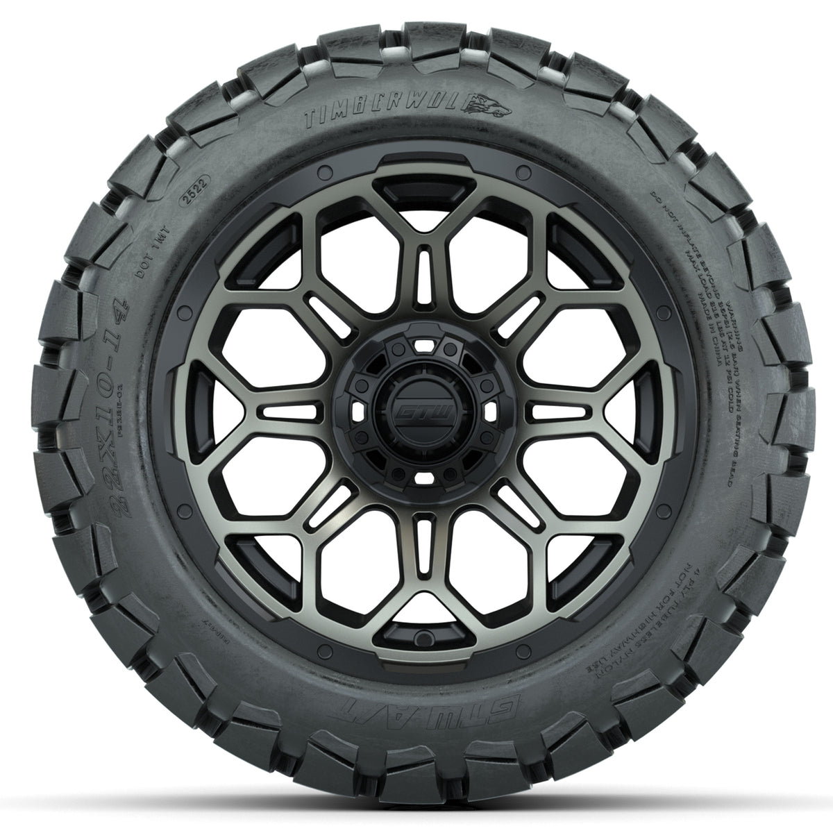 Set of (4) 14 in GTW Bravo Wheels with 22x10-14 GTW Timberwolf All-Terrain Tires