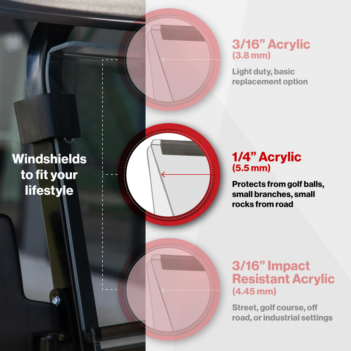 Denago Rover XL Tinted Vented Folding Windshield | 1/4" Acrylic | Made in USA