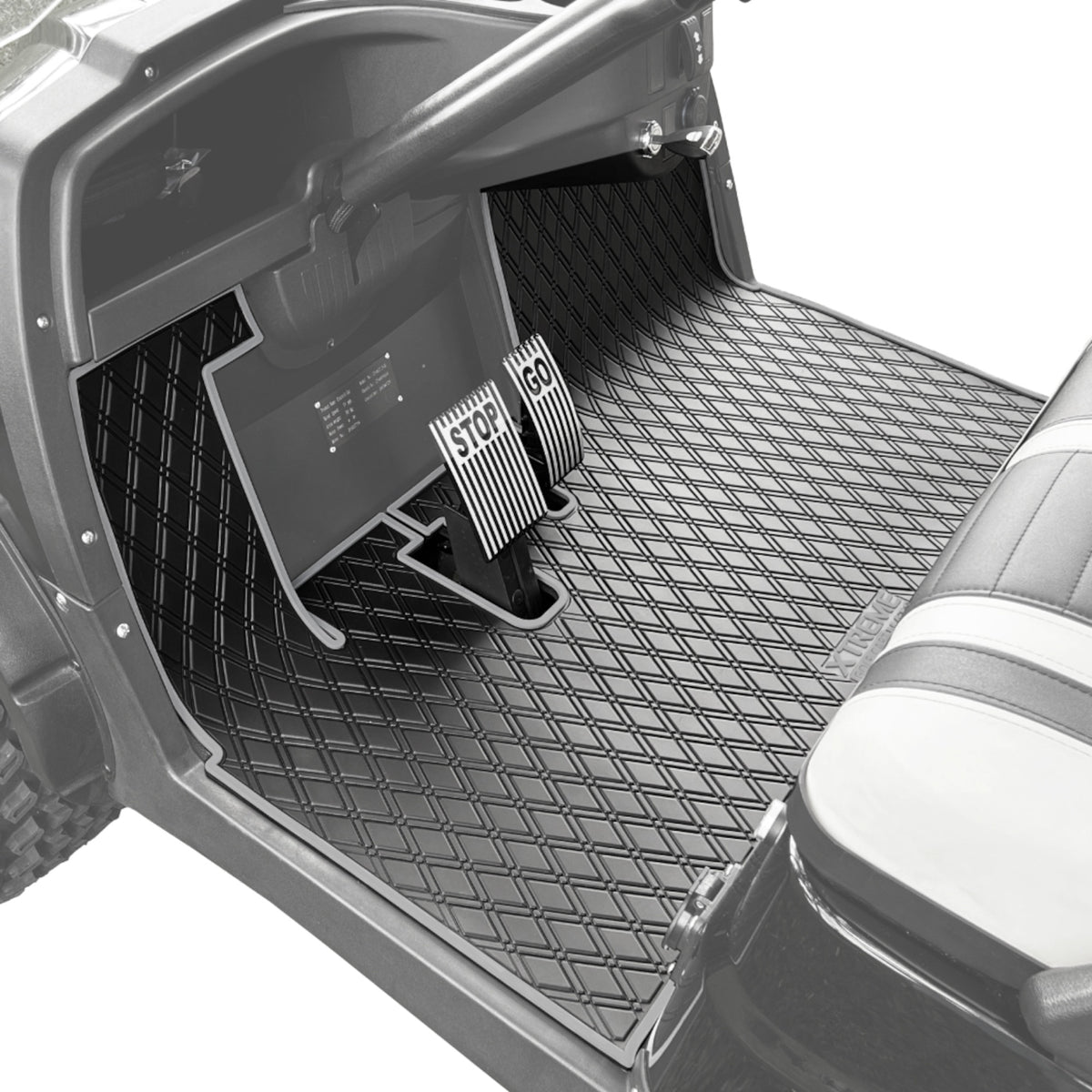 Xtreme Mats Full-Coverage Golf Cart Floor Mat | ICON i20 / i40 / i40L / Advanced EV1 – Black/Gray