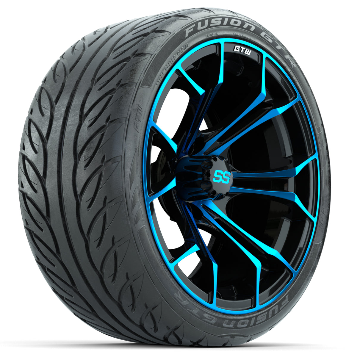 GTW Spyder Blue/Black 15" Wheels with 215/40-R15 Fusion GTR Street Tires Full Set