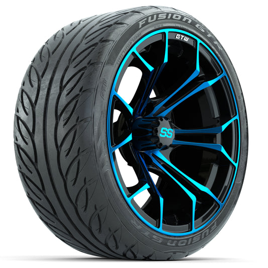 GTW Spyder Blue/Black 15" Wheels with 215/40-R15 Fusion GTR Street Tires Full Set