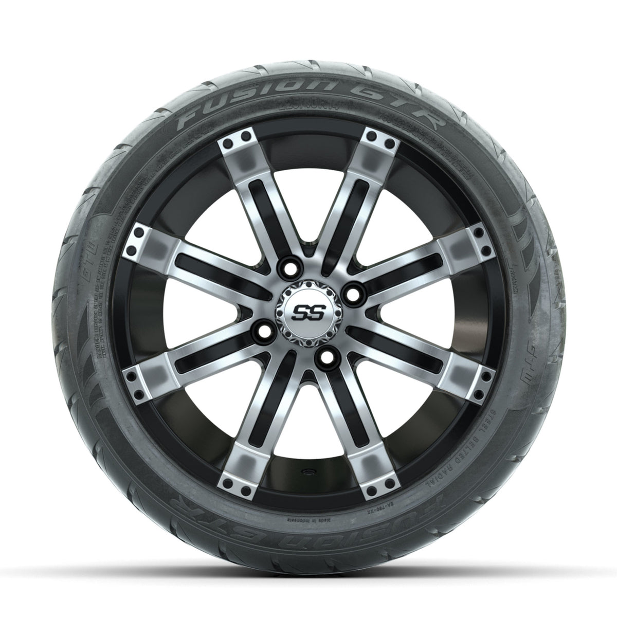 GTW Tempest Machined/Black 14 in Wheels with 225/40-R14 Fusion GTR Street Tires Full Set
