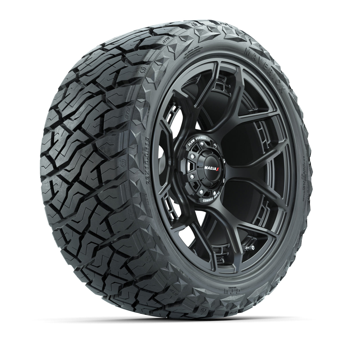 GTW MadJax® Flow Form Evolution Matte Black 15" Wheels with 23x10.00-R15 Maverick All-Terrain Tires – Full Set