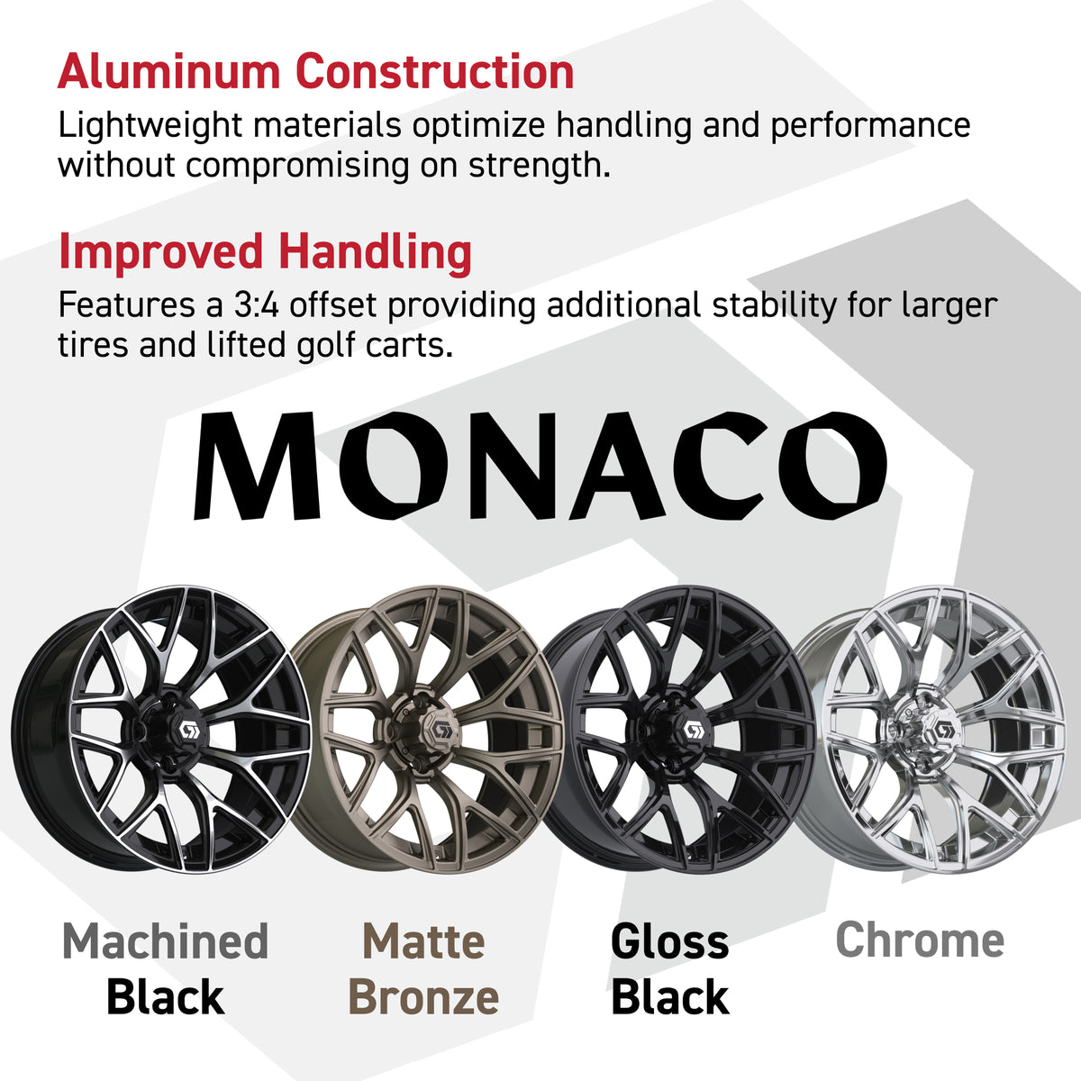 GTW Monaco Gloss Black 16" Golf Cart Wheel
