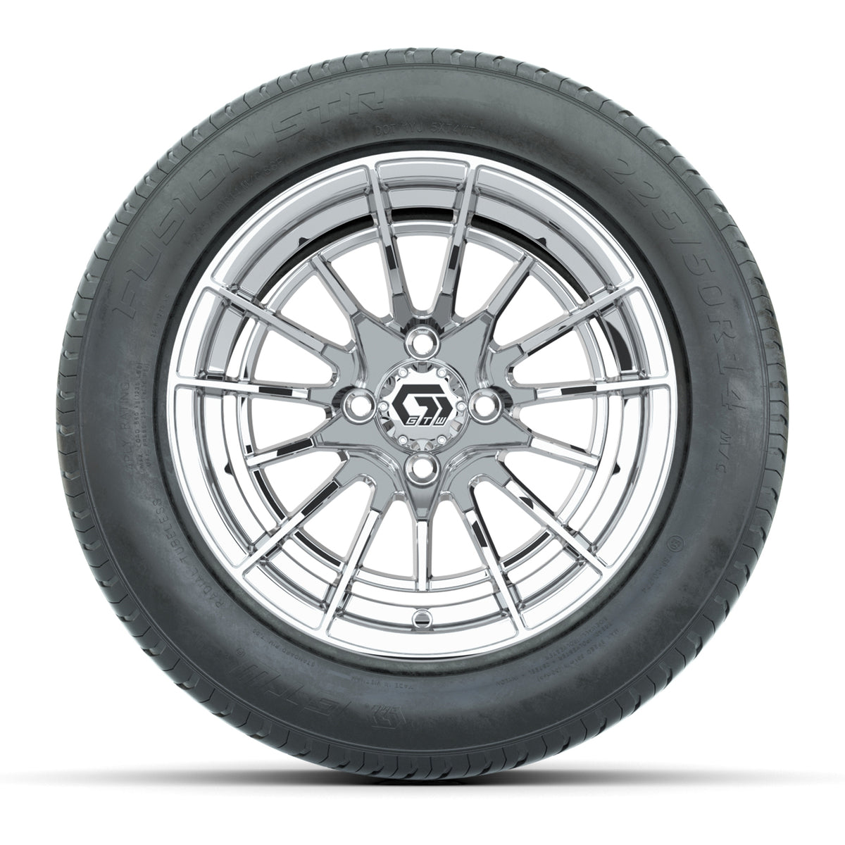 GTW® Boost Chrome 14" Wheels with 225/50-R14 Fusion STR DOT Approved Street Tires - Full Set