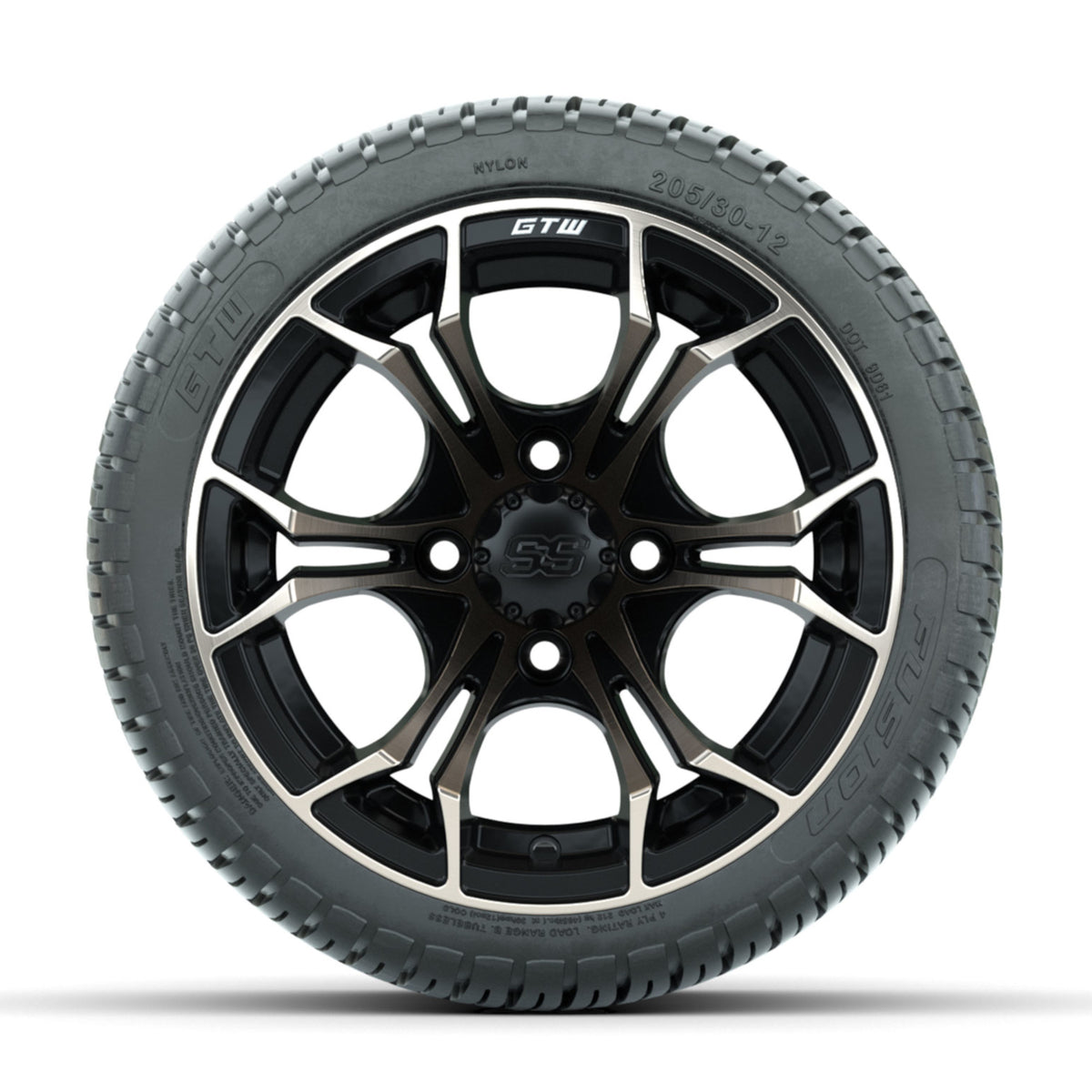 GTW Spyder Bronze/Matte Black 12" Wheels with 205/30-12 Fusion Street Tires Full Set