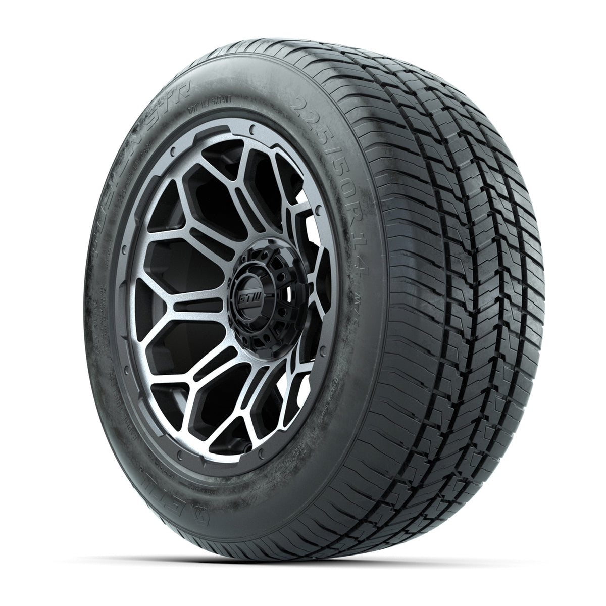 GTW® Bravo Matte Gray and Machined 14" Wheels with 225/50-R14 Fusion STR DOT Approved Street Tires - Full Set