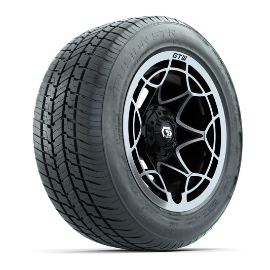 GTW® Nexus Gloss Black and Silver 14" Wheels with 225/50-R14 Fusion STR DOT Approved Street Tires - Full Set