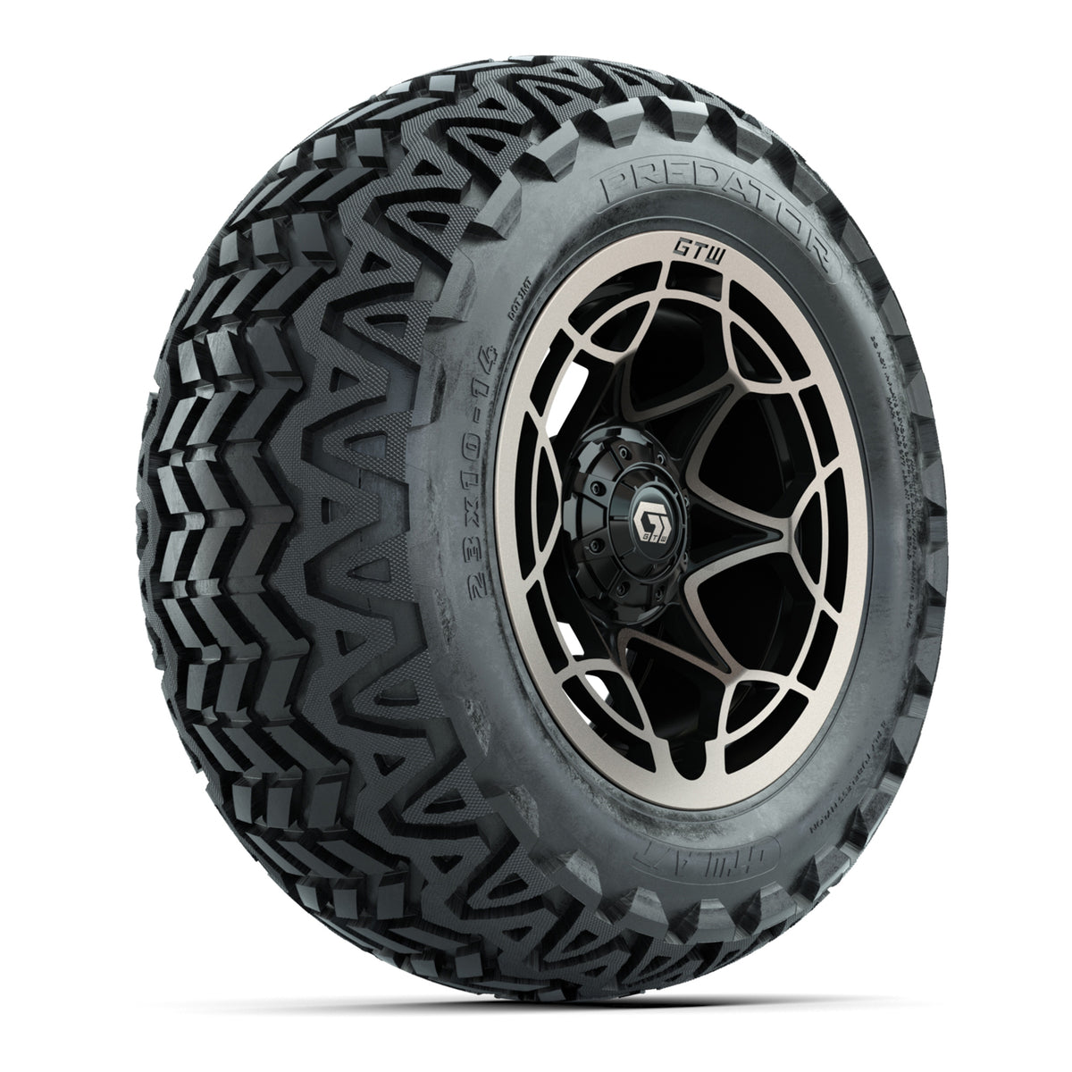 GTW® Nexus Gloss Black/Bronze 14 in Wheels with 23x10-14 Predator All-Terrain Tires Full Set