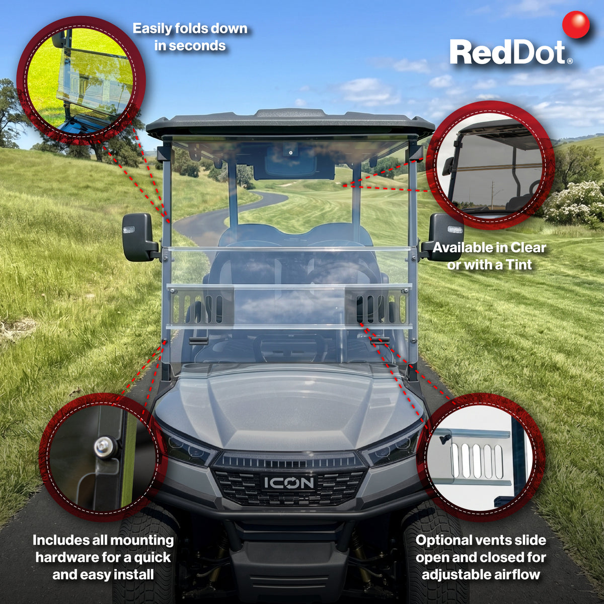 RedDot 1/4" Clear Vented Folding Windshield for ICON i40X & i60LX