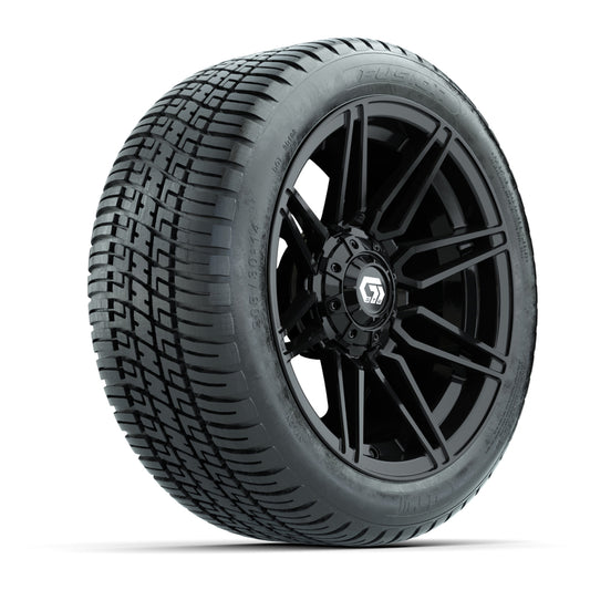 GTW® Stealth Gloss Black 14 in Wheels with 205/30-14 Fusion Street Tires Full Set