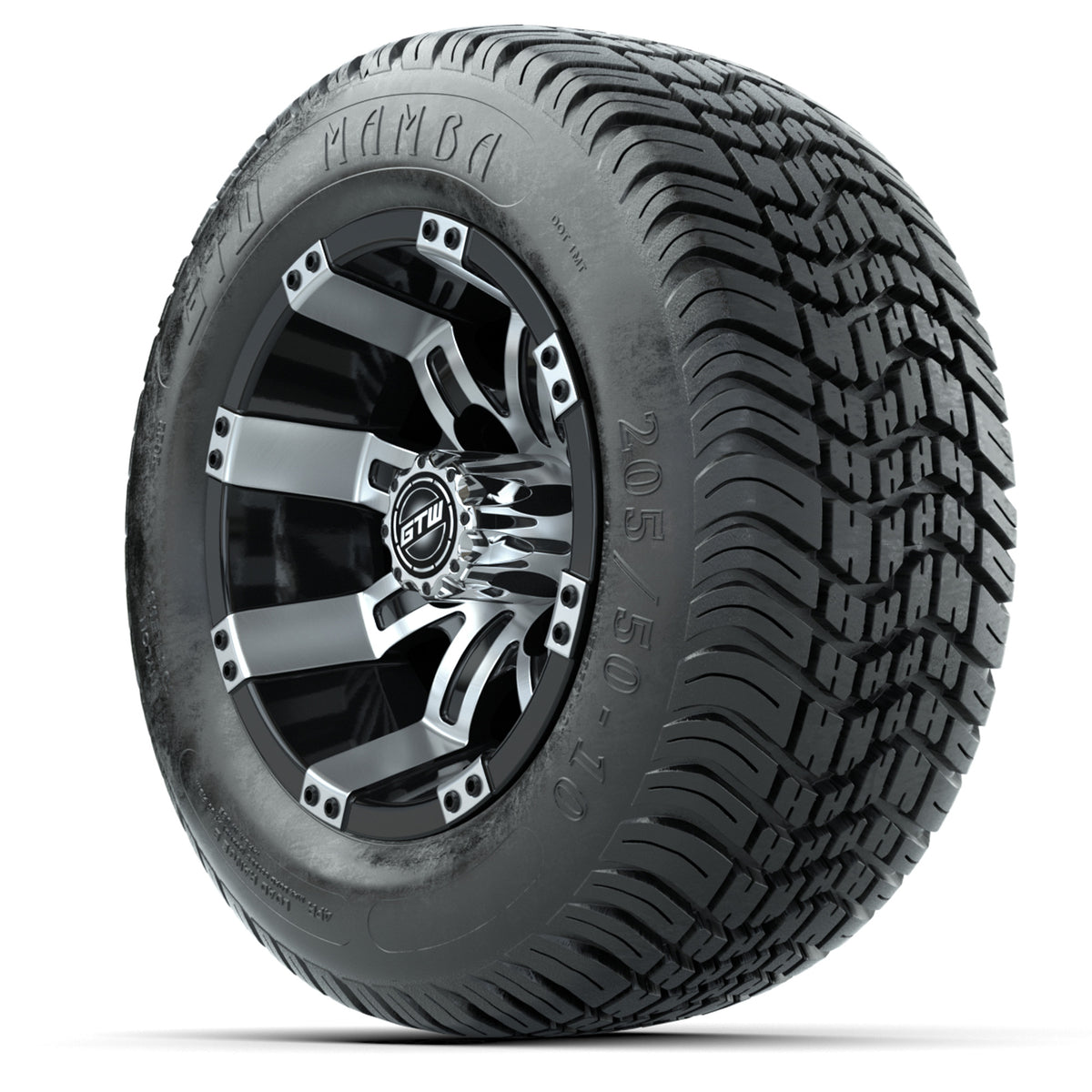 GTW Tempest Machined & Black 10" Golf Cart Wheels with 205/50-10 Mamba Street Tires – Set of 4