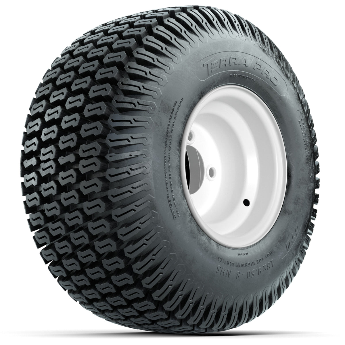 Set of (4) 8" White Steel Wheels with 18" GTW S-Tread Traction Tires