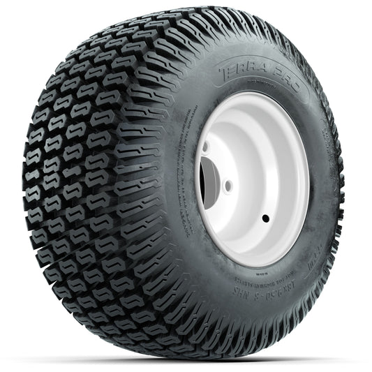 Set of (4) 8" White Steel Wheels with 18" GTW S-Tread Traction Tires