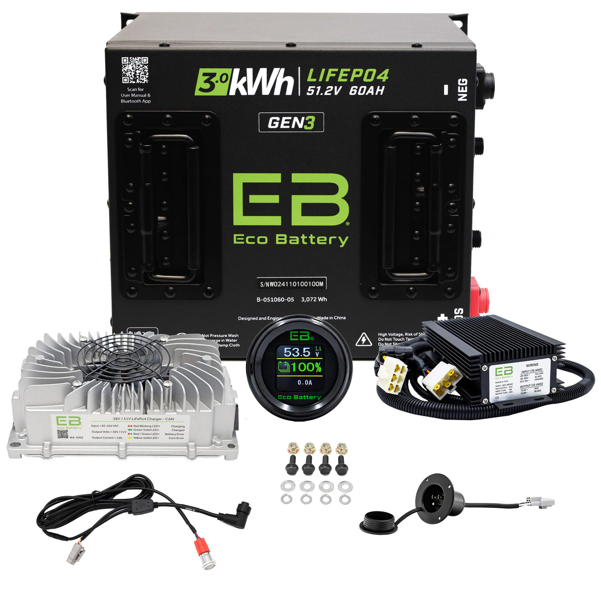 Eco Battery 51V 60Ah Lithium Golf Cart Battery Bundle - EZGO TXT Gen3