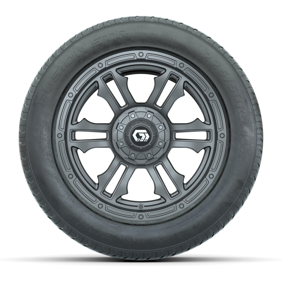 GTW® Shogun Gloss Gunmetal 14" Wheels with 225/50-R14 Fusion STR DOT Approved Street Tires - Full Set