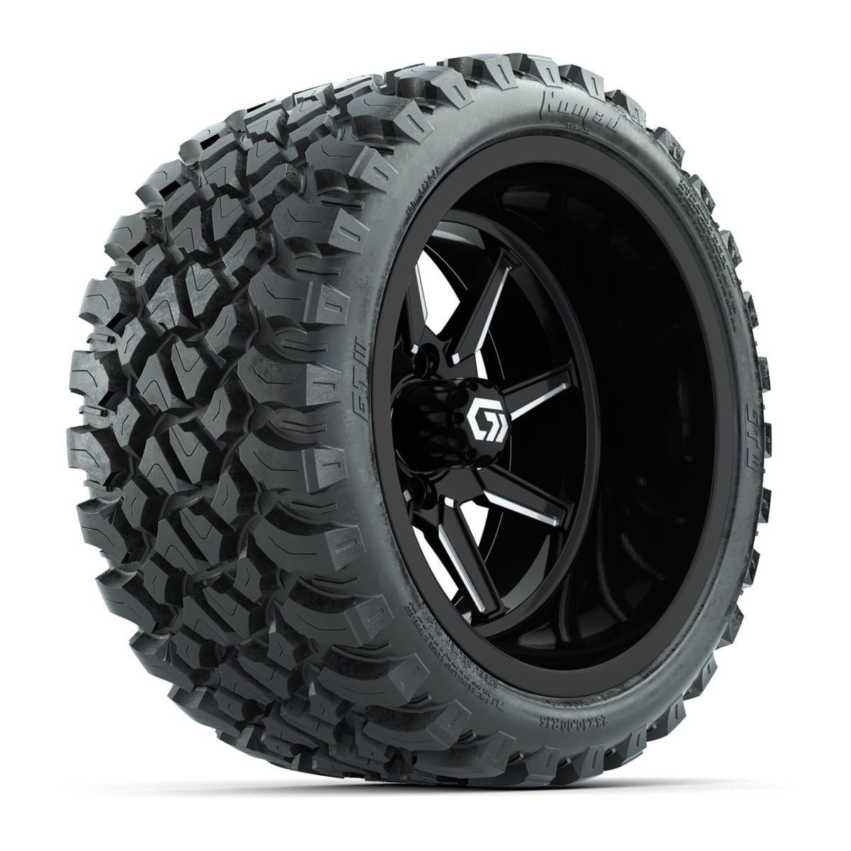 GTW® Reaper Black/Machined 15" Wheels with 23X10-R15 Nomad Steel Belted Radial All-Terrain Tires - Full Set