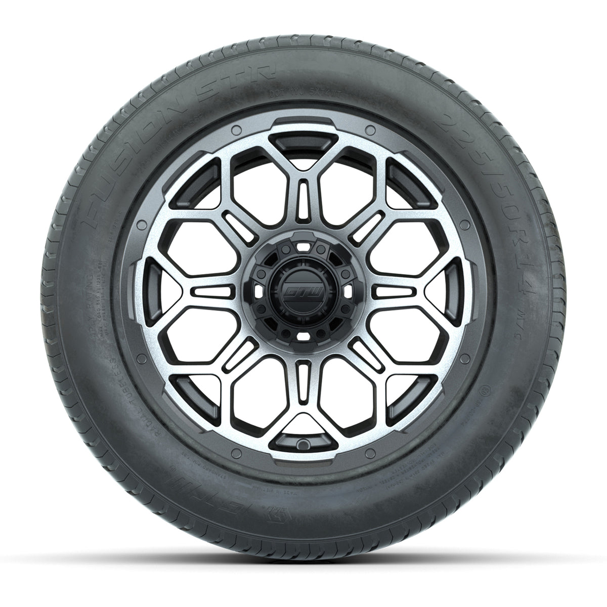 GTW® Bravo Matte Gray and Machined 14" Wheels with 225/50-R14 Fusion STR DOT Approved Street Tires - Full Set