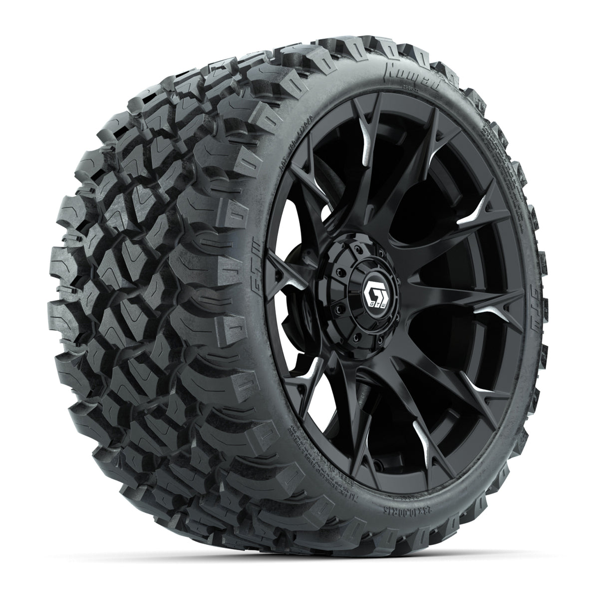 GTW Diablo Gloss Black/Machined 15" Wheels with 23x10-R15 Nomad All-Terrain Tires - Set of 4