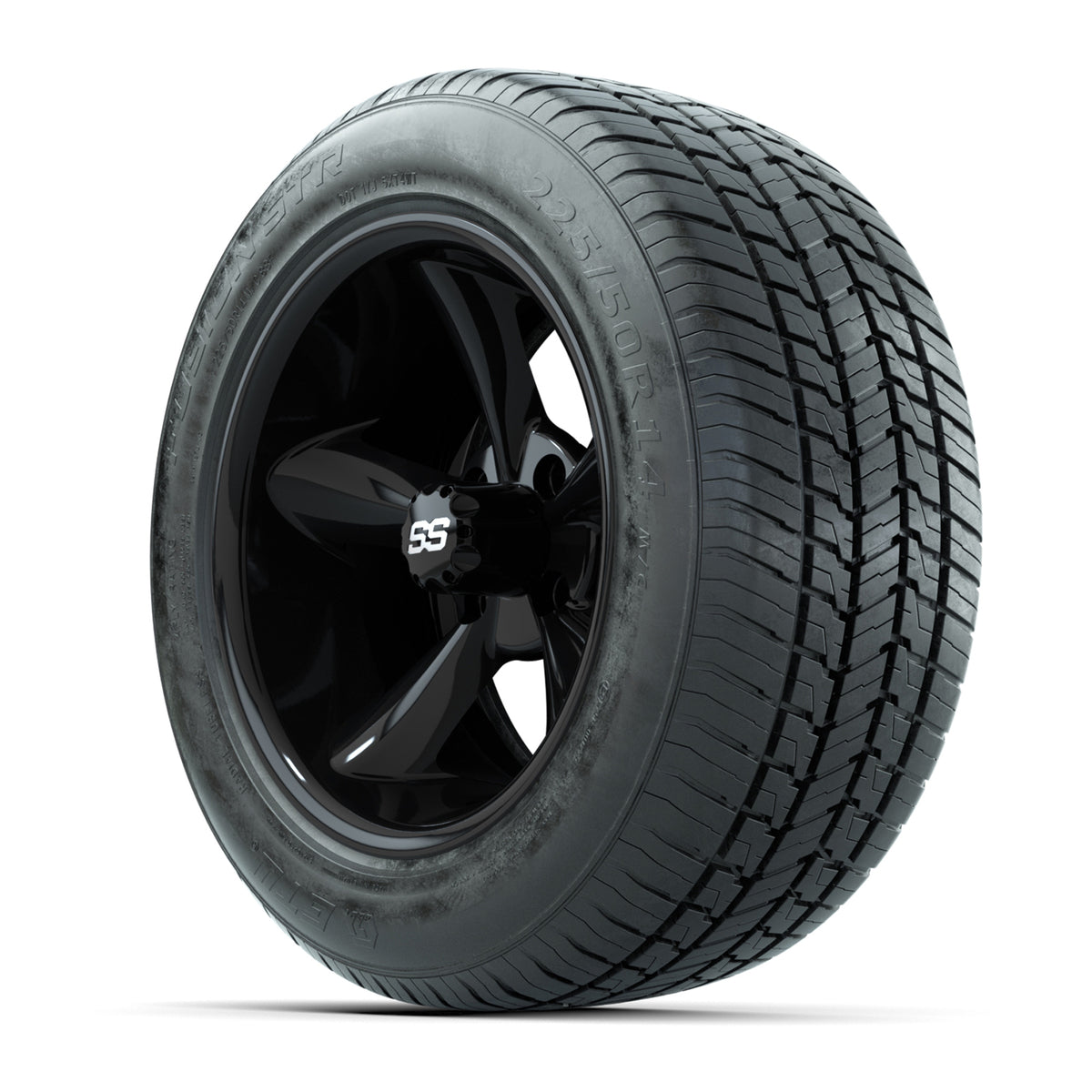 GTW® Godfather Black 14" Wheels with 225/50-R14 Fusion STR DOT Approved Street Tires - Full Set