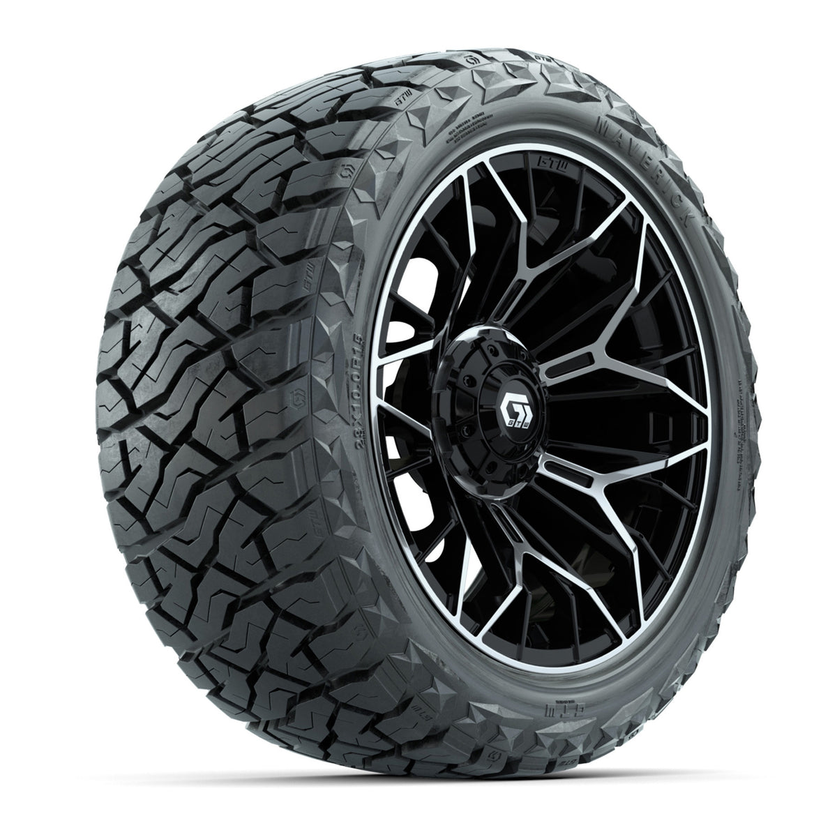 GTW Stellar Black/Machined 15" Wheels & 23x10.00-R15 Maverick All-Terrain Tires – Set of 4