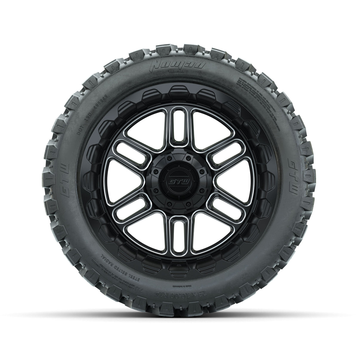 GTW® Titan 14" Machined Black Wheels + 23x10-R14 Nomad All-Terrain Tires — Set of 4