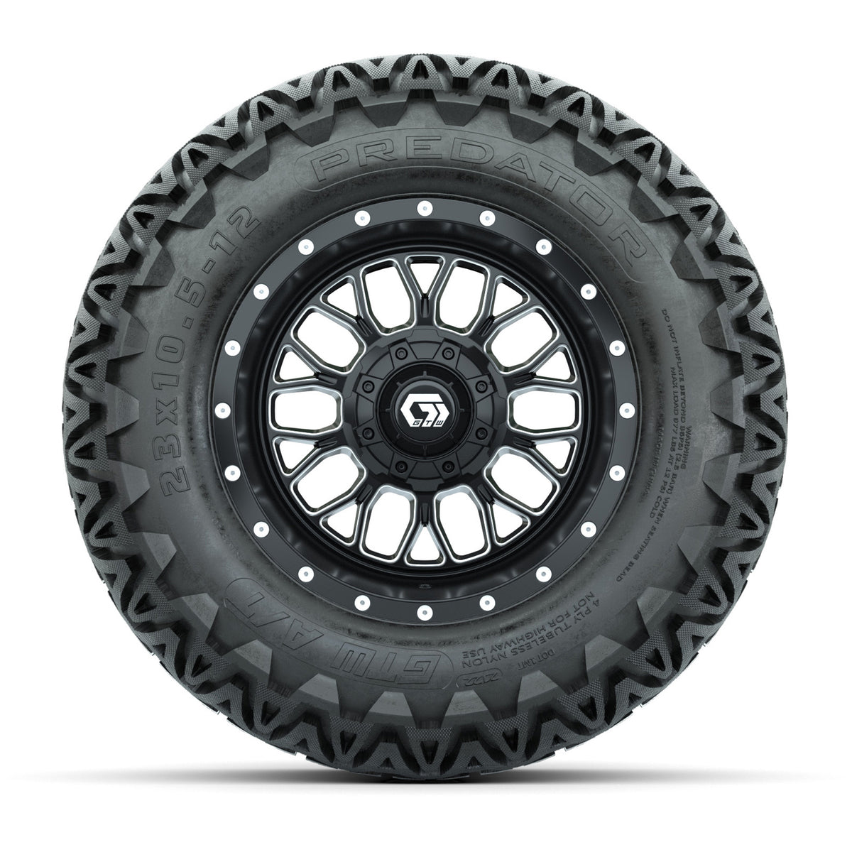 Set of (4) 12" GTW® Helix Machined & Black Wheels with 23x10.5-12 Predator All-Terrain Tires