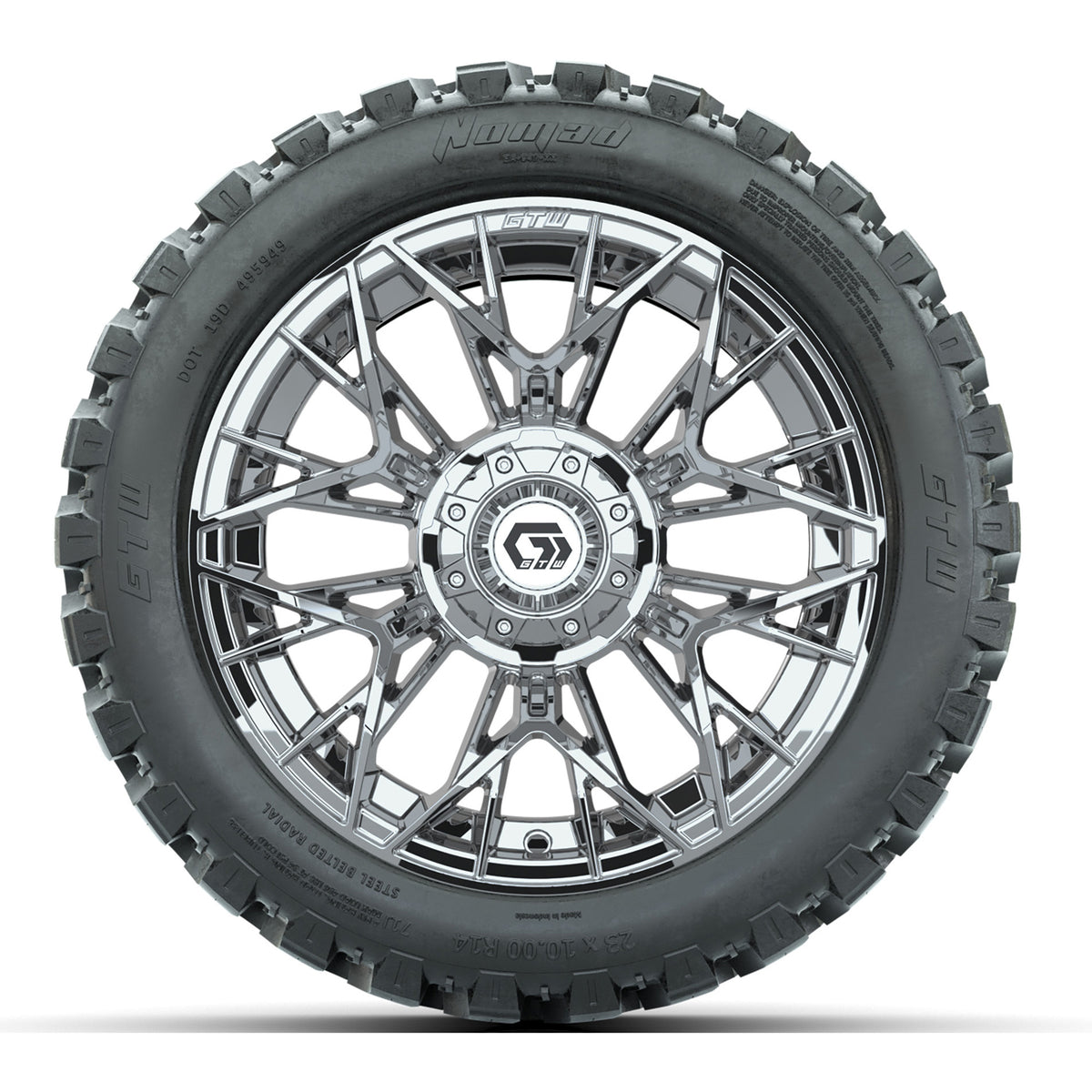 Set of (4) 14" GTW® Stellar Chrome Wheels with 23x10-R14 Nomad All-Terrain Tires
