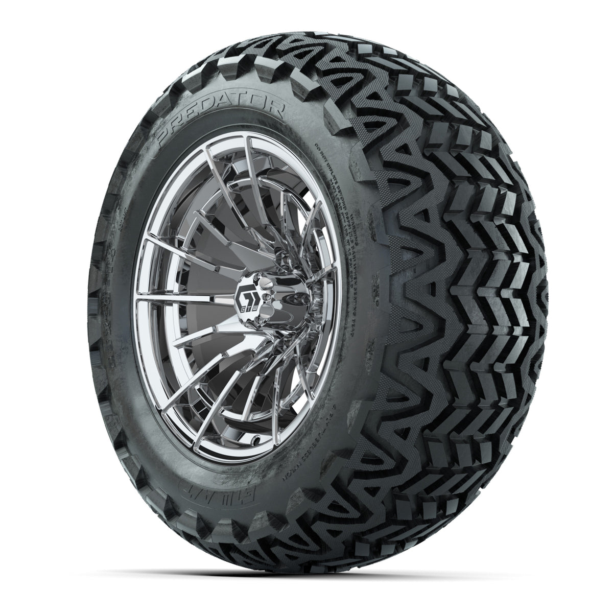 GTW® Boost Chrome 14 in Wheels with 23x10-14 Predator All-Terrain Tires Full Set