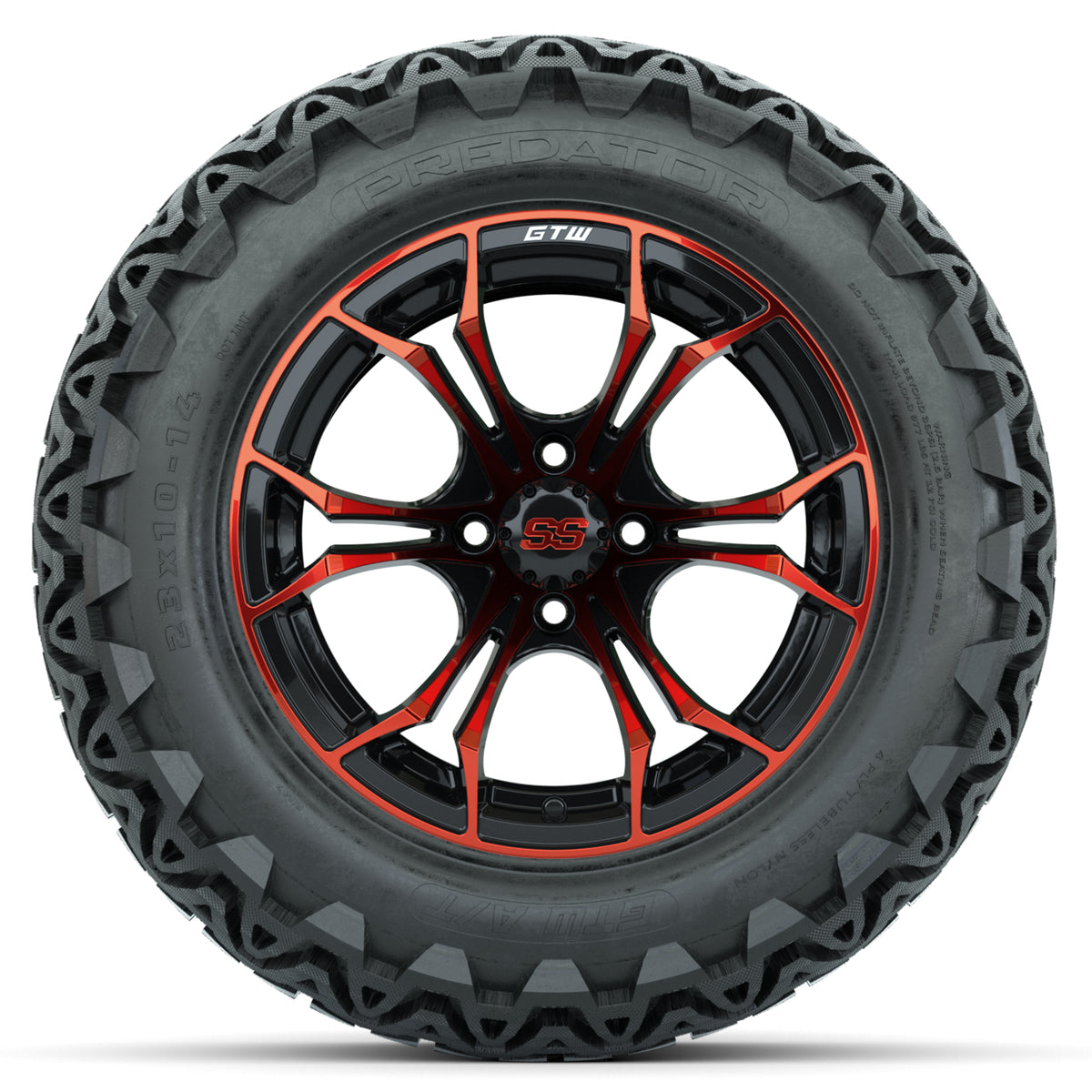 GTW Spyder Red/Black 14 in Wheels with 23x10-14 GTW Predator All-Terrain Tires Full Set