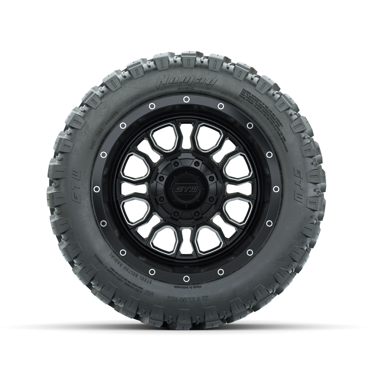 Set of (4) 12" GTW® Volt Machined & Black Wheels with 22x11-R12 Nomad All-Terrain Tires