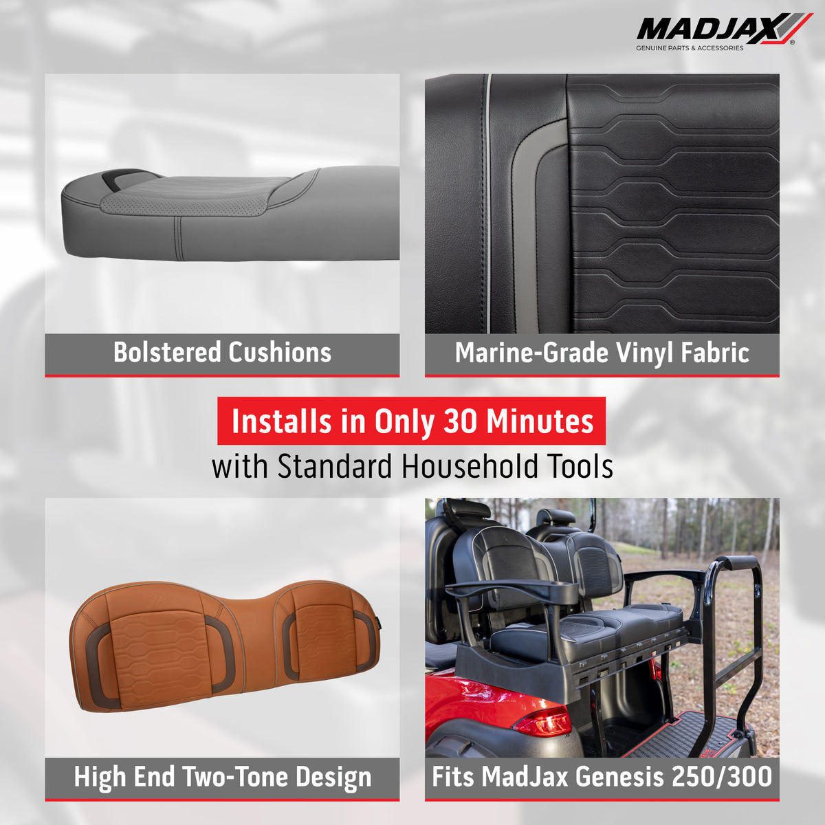 MadJax Caramel Commander Rear Seat Cushions | GTW Genesis 250/300