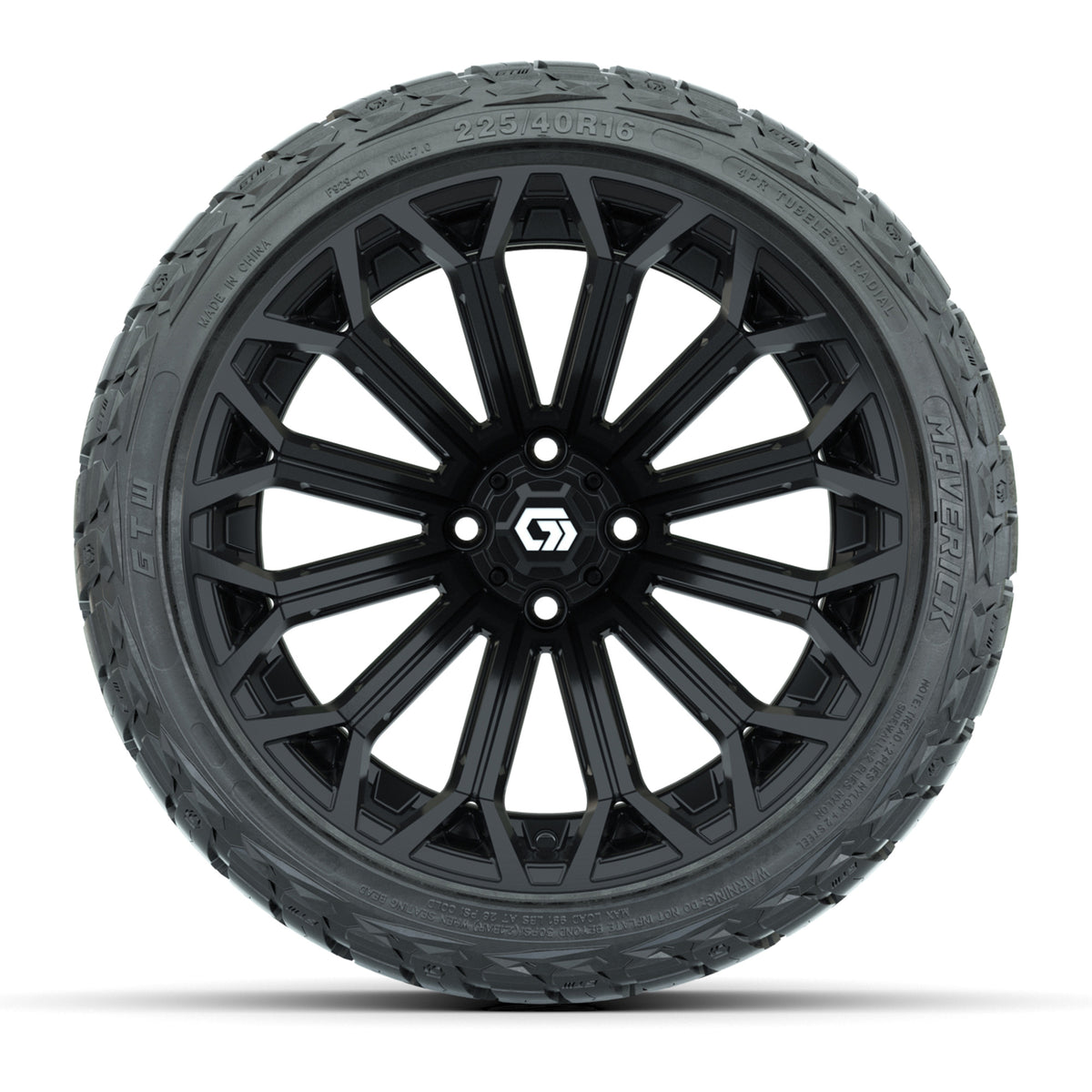 GTW® 16" Phantom Gloss Black Golf Cart Wheels & 225/40-R16 Maverick A/T Tires - Full Set