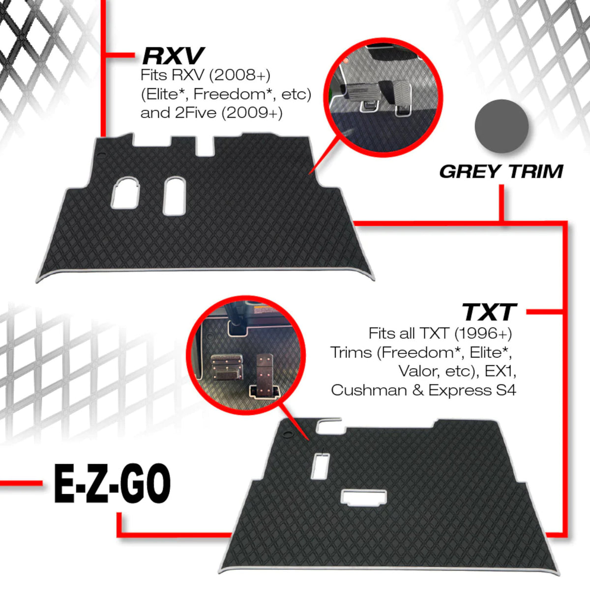 Xtreme Mats Full Coverage Golf Cart Floor Mat | EZGO RXV (2008-2022) / 2Five / Western – All Black