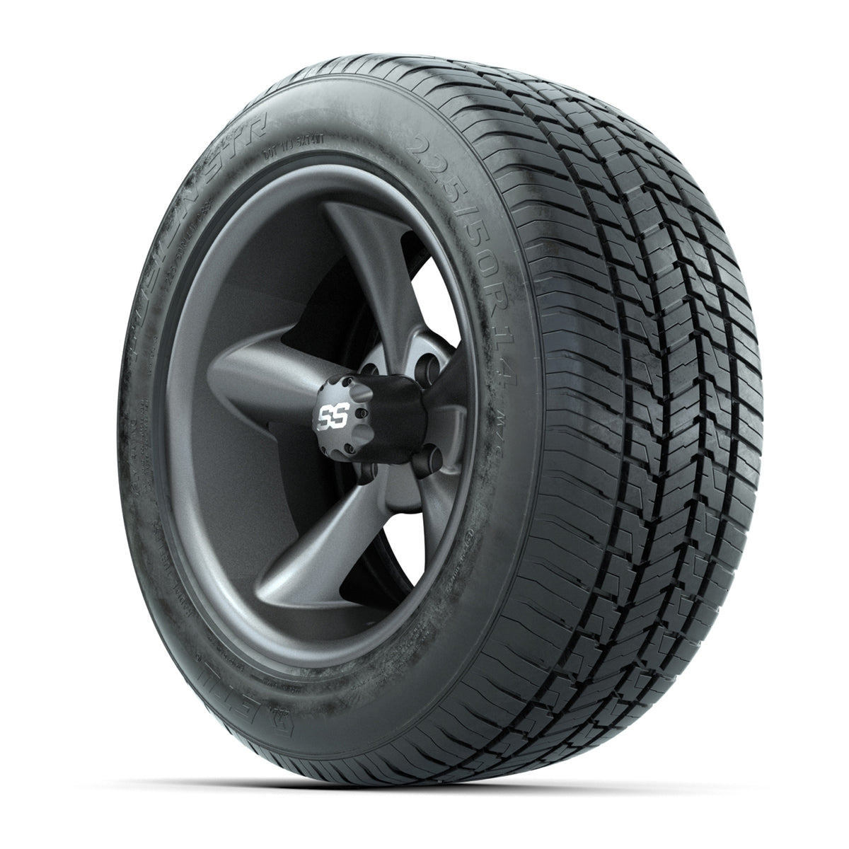 GTW® Godfather Matte Gray 14" Wheels with 225/50-R14 Fusion STR DOT Approved Street Tires - Full Set